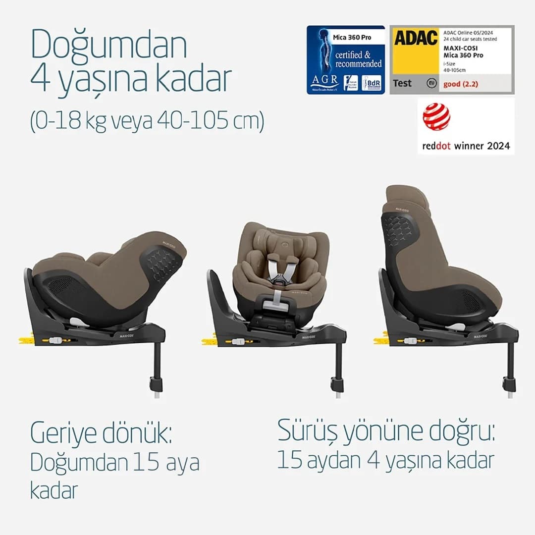 Maxi-Cosi Mica 360 Pro i-Size Dünyanın İlk Kızaklı, Araç Dışına Çıkabilen ADAC'lı İsofix'li 360 Dönebilir Yatabilir 0-18 kg Bebek Oto Koltuğu Authentic Truffle