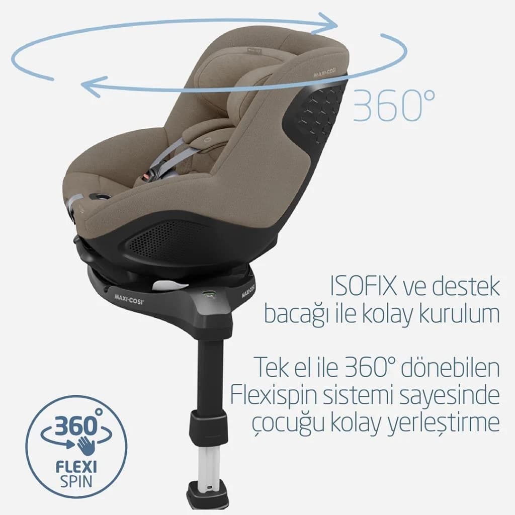 Maxi-Cosi Mica 360 Pro i-Size Dünyanın İlk Kızaklı, Araç Dışına Çıkabilen ADAC'lı İsofix'li 360 Dönebilir Yatabilir 0-18 kg Bebek Oto Koltuğu Authentic Truffle
