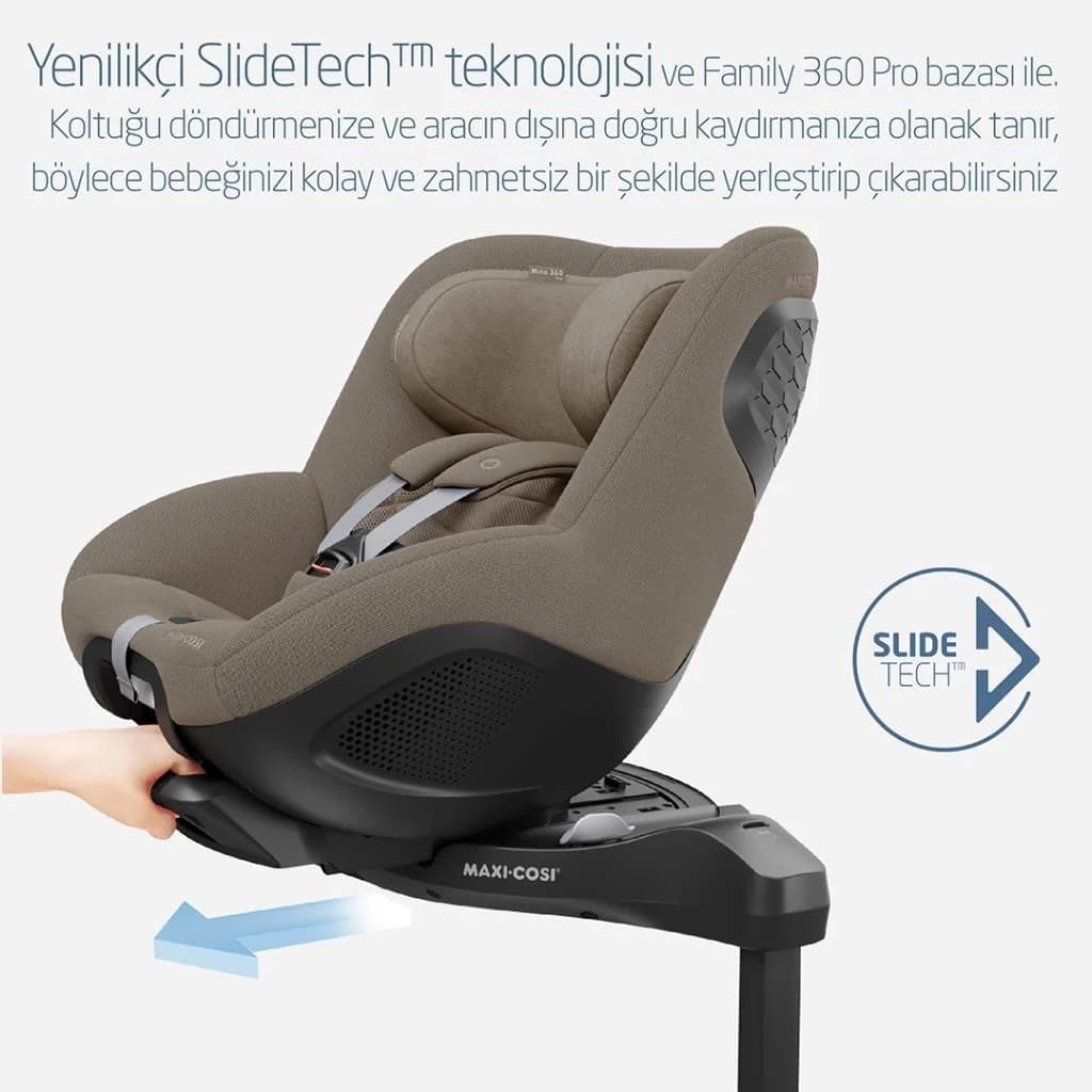 Maxi-Cosi Mica 360 Pro i-Size Dünyanın İlk Kızaklı, Araç Dışına Çıkabilen ADAC'lı İsofix'li 360 Dönebilir Yatabilir 0-18 kg Bebek Oto Koltuğu Authentic Truffle