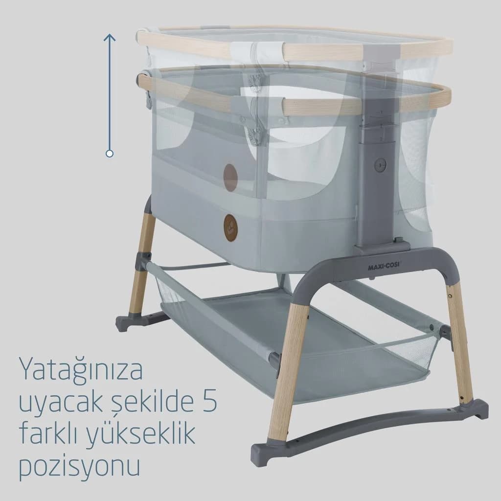 Maxi-Cosi Iora Air Sallanabilen Ahşap Görünümlü Anne Yanı Beşik Beyond Grey