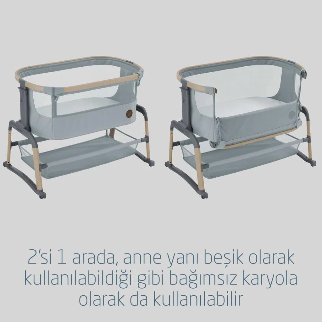 Maxi-Cosi Iora Air Sallanabilen Ahşap Görünümlü Anne Yanı Beşik Beyond Grey