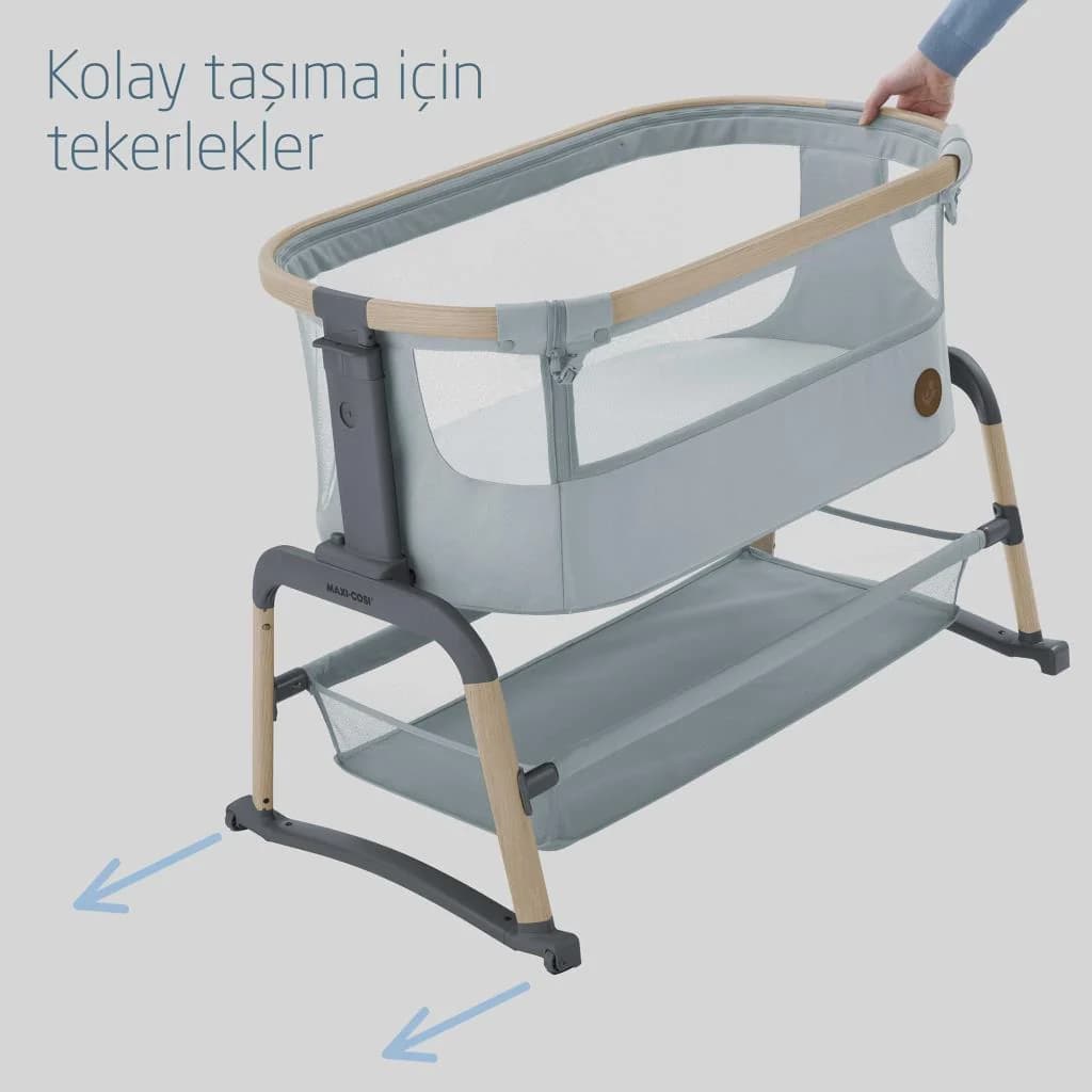 Maxi-Cosi Iora Air Sallanabilen Ahşap Görünümlü Anne Yanı Beşik Beyond Grey