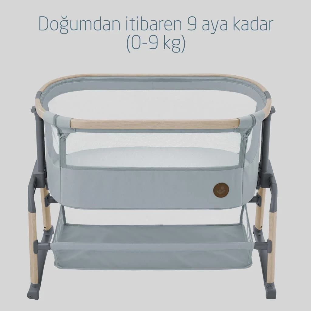 Maxi-Cosi Iora Air Sallanabilen Ahşap Görünümlü Anne Yanı Beşik Beyond Grey