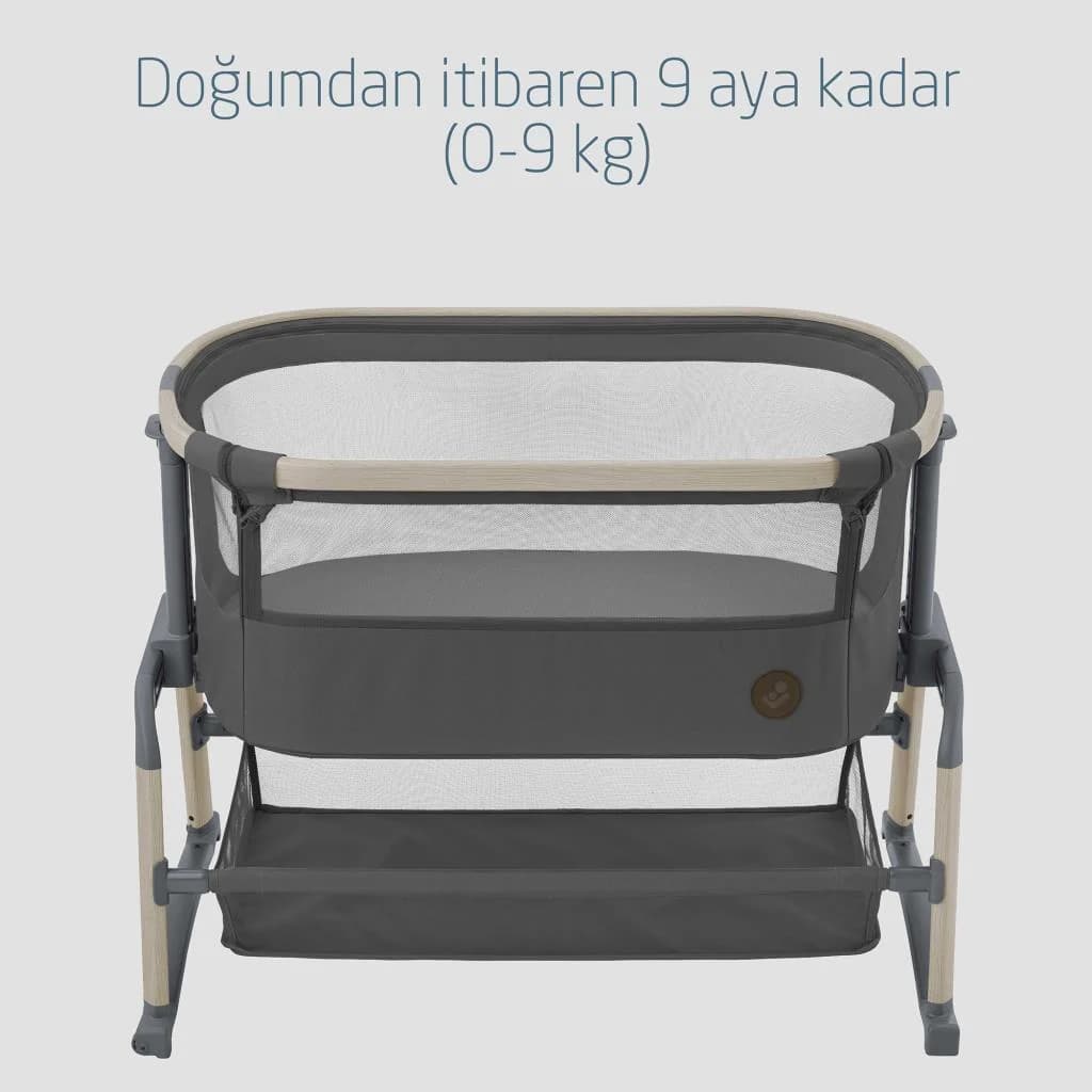 Maxi-Cosi Iora Air Sallanabilen Ahşap Görünümlü Anne Yanı Beşik Graphite