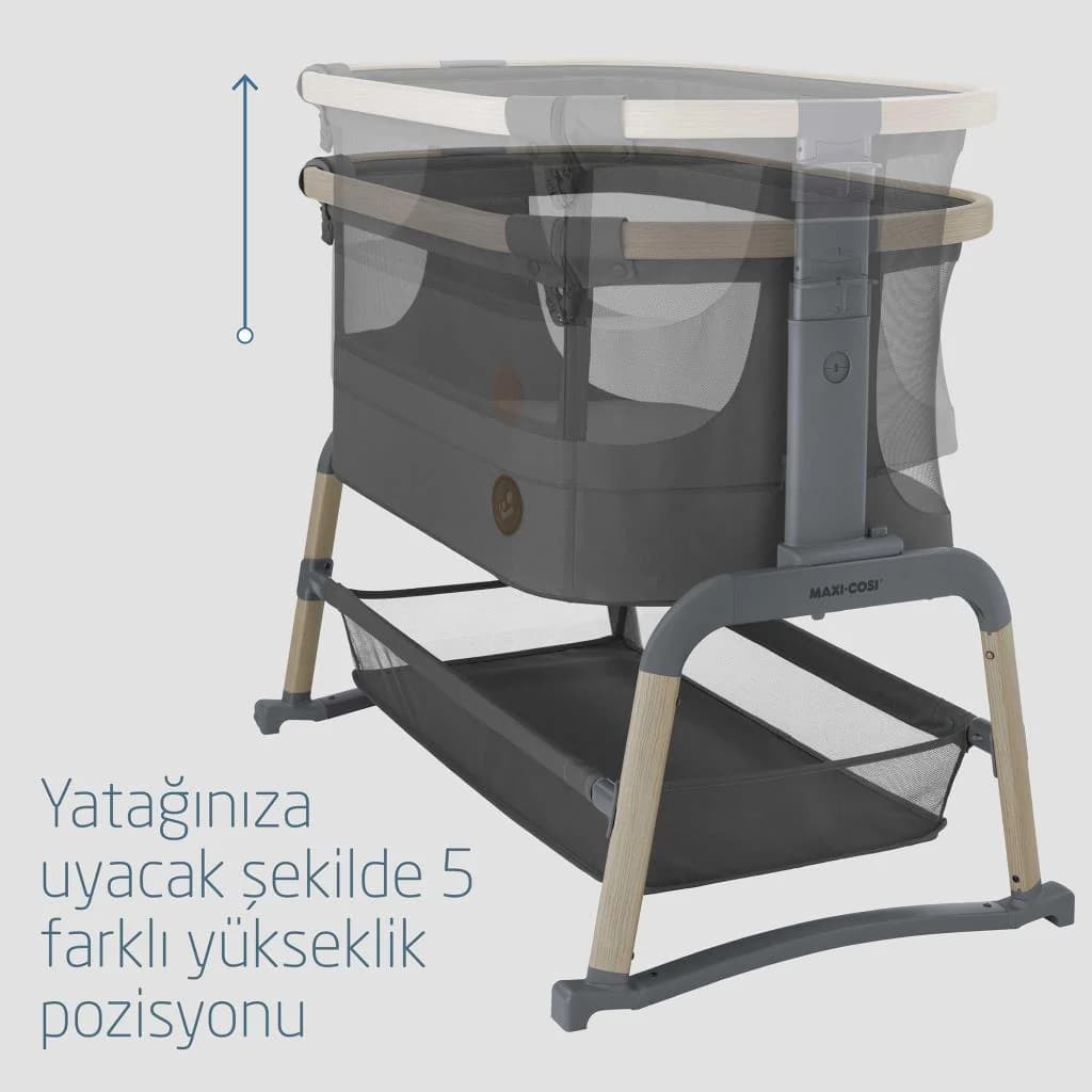 Maxi-Cosi Iora Air Sallanabilen Ahşap Görünümlü Anne Yanı Beşik Graphite