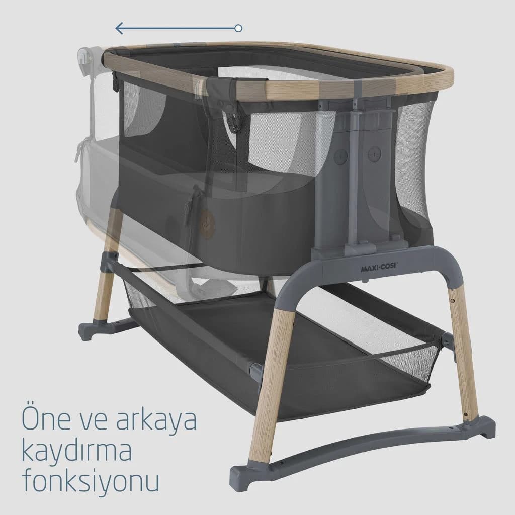 Maxi-Cosi Iora Air Sallanabilen Ahşap Görünümlü Anne Yanı Beşik Graphite
