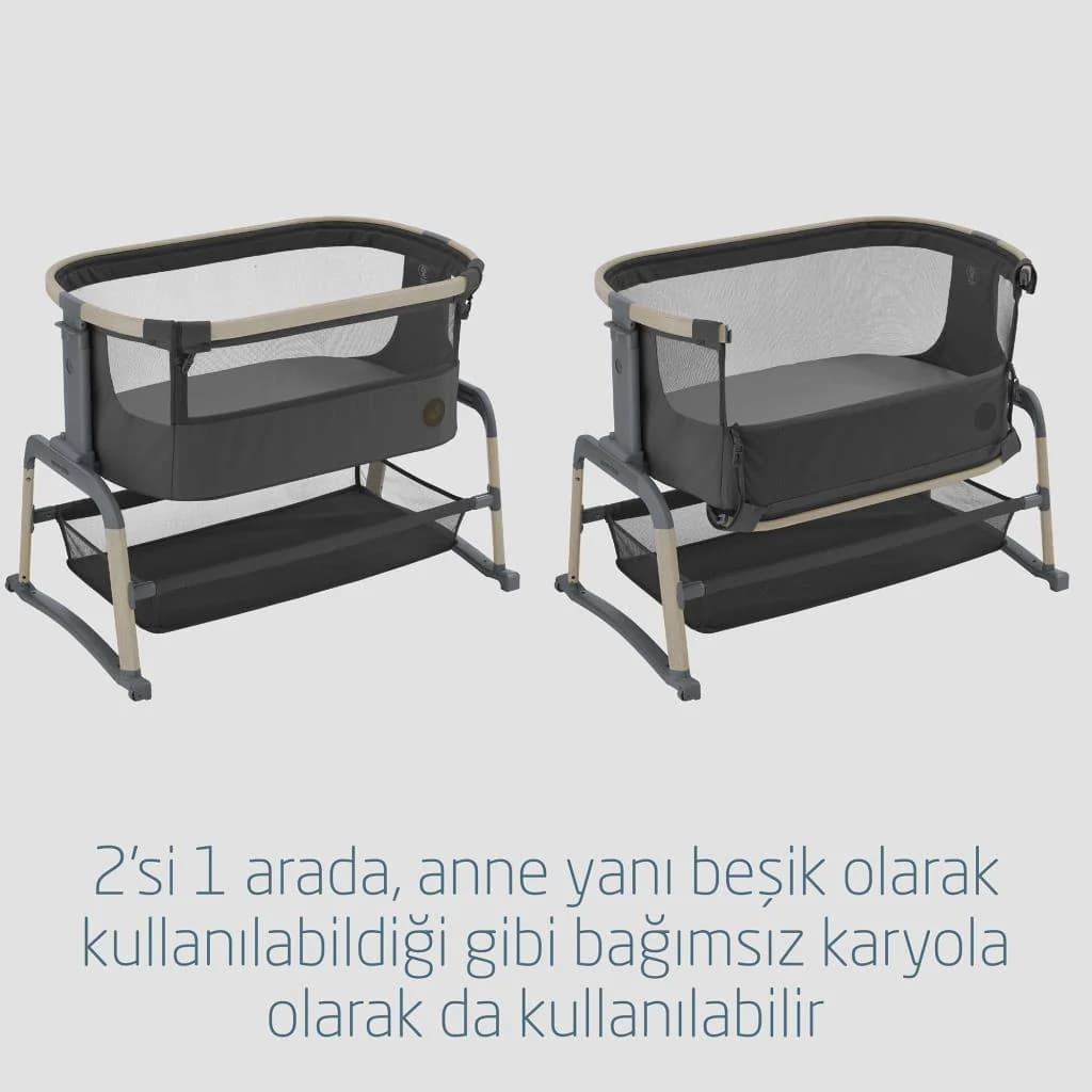 Maxi-Cosi Iora Air Sallanabilen Ahşap Görünümlü Anne Yanı Beşik Graphite