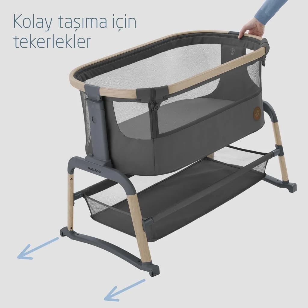 Maxi-Cosi Iora Air Sallanabilen Ahşap Görünümlü Anne Yanı Beşik Graphite