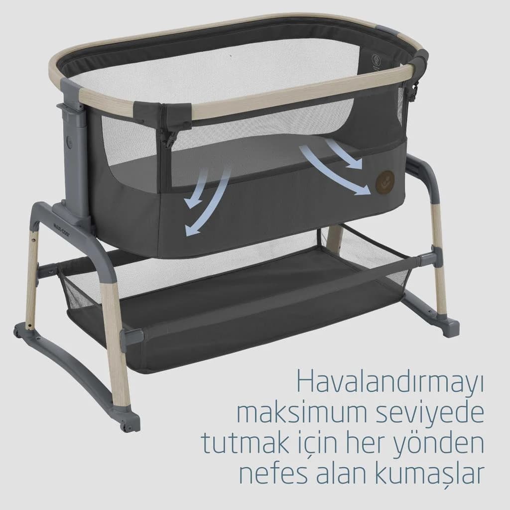 Maxi-Cosi Iora Air Sallanabilen Ahşap Görünümlü Anne Yanı Beşik Graphite